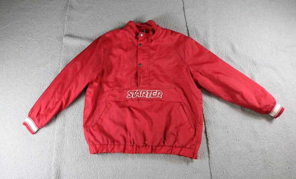 Vintage Starter Jacket XL Red Pull Over Embroidered College Football Sports